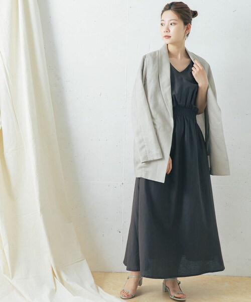 『UR GREEN』Vネックギャザーワンピース