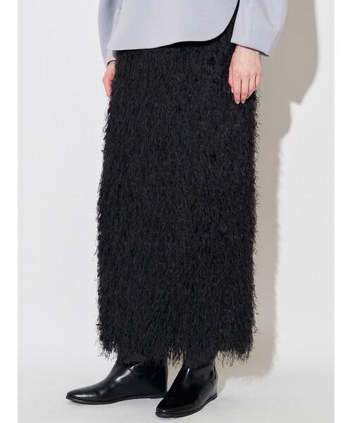 ELENDEEK（エレンディーク）の「FEATHER YARN STRAIGHT SK（スカート・レディース・オフホワイト/ブラック・01/02）」の10枚目の写真