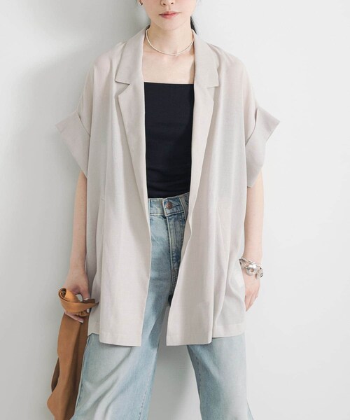URBAN RESEARCH（アーバンリサーチ）の「シアーハーフスリーブジャケット（テーラードジャケット・レディース・BEIGE/NAVY/BLACK・FREE）」の13枚目の写真