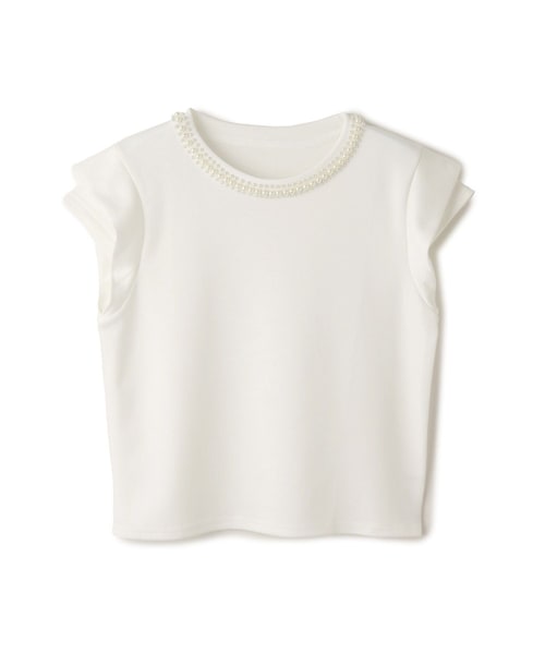 Jayro(ジャイロ)の「パールネックフレンチスリーブTシャツ(Tシャツ/カットソー・レディース・ブラック/ホワイト系・F)」の1枚目の写真