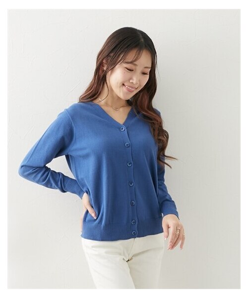 nissen（ニッセン）の「【大きい胸専用】洗えるUVカット綿100％長袖カーディガン（カーディガン/ボレロ・レディース・マリンブルー/ブラック・FM/FL/FLL/F3L）」の6枚目の写真