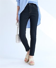 nissen | 大きいサイズ （吸汗速乾）ストレッチライトオンスデニム９分丈スキニーパンツ（ゆったりヒップ）（股下63cm）(デニムパンツ)