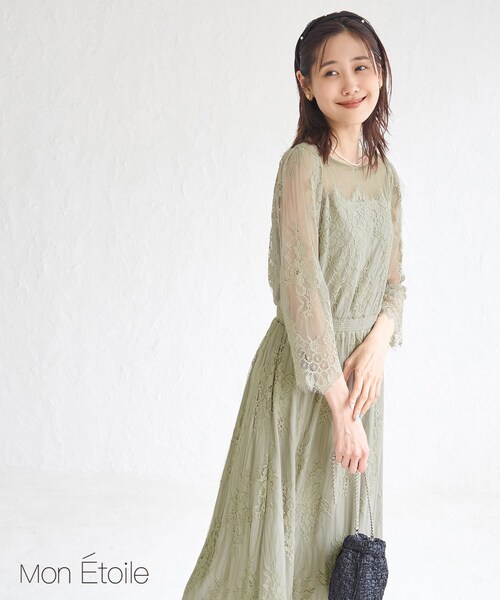 ROPE' PICNIC（ロペピクニック）の「【Mon E’toile/モンエトワール】【結婚式にも】レースDRESS（ドレス・レディース・サックス/カーキ/ラベンダー/ブラック・36/40/38）」の22枚目の写真