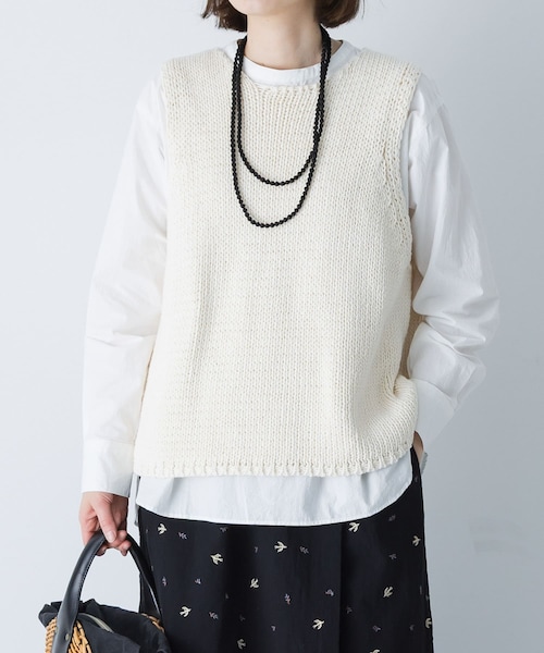 かぐれ（カグレ）の「コットンローゲージニットベスト（ベスト・レディース・IVORY/BLACK・Free）」の5枚目の写真