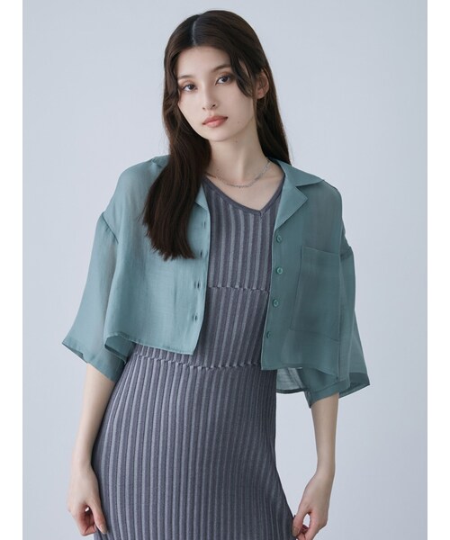 MURUA（ムルーア）の「オープンカラーシアーシャツ（シャツ/ブラウス・レディース・アイボリー/ブラック/グリーン/ブラウン/オレンジ・F）」の6枚目の写真