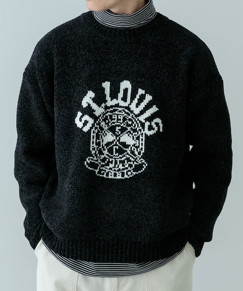ITEMS URBANRESEARCH(アイテムズ アーバンリサーチ)の「カレッジロゴ モール クルーネック ニット(ニット/セーター・メンズ・NVY/BLK/BEG/MTD・M/L)」の1枚目の写真