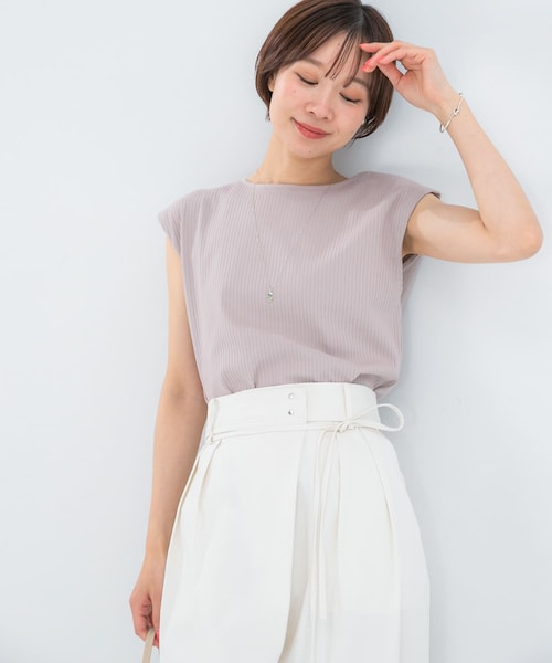 URBAN RESEARCH ROSSO（アーバンリサーチロッソ）の「汗染防止 フレンチリブTシャツ（Tシャツ/カットソー・レディース・OFF/CHARCOAL/GREIGE/SAX・Free）」の3枚目の写真