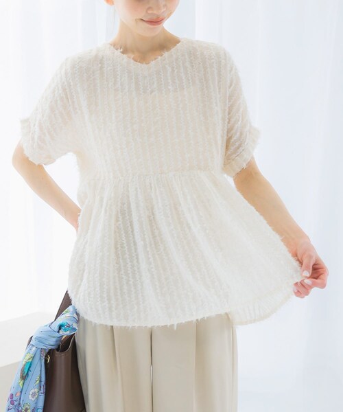 URBAN RESEARCH ROSSO（アーバンリサーチロッソ）の「シアージャガードペプラムブラウス（シャツ/ブラウス・レディース・OFF WHITE/BLACK・FREE）」の3枚目の写真