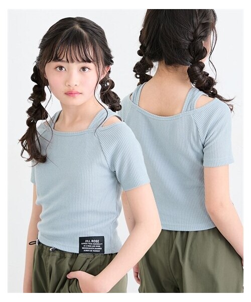 nissen（ニッセン）の「選べる♪カップ付き半袖デザインTシャツ（女の子）（Tシャツ/カットソー・キッズ・オフホワイト(肩開き風)/アイスブルー(肩開き風)/黒(肩開き風)/オフホワイト(クロスデザイン)/アイスブルー(クロスデザイン)/黒(クロスデザイン)・140/150/160）」の15枚目の写真