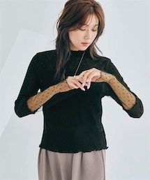 nissen | 袖ドットシアー切替プチハイネックカットソートップス(Tシャツ/カットソー)