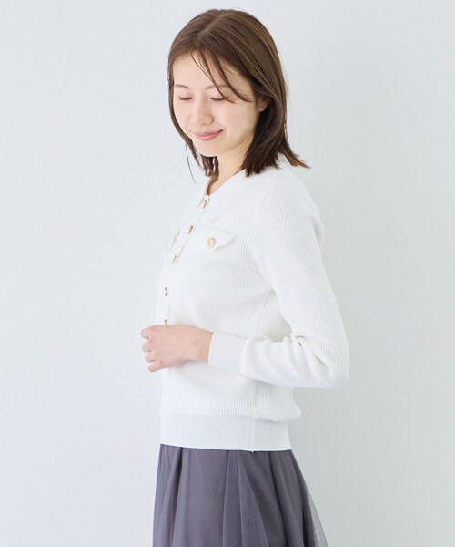 Jayro（ジャイロ）の「フラップポケット付きリブポロニット（ニット/セーター・レディース・ブラック/ホワイト系・M）」の17枚目の写真