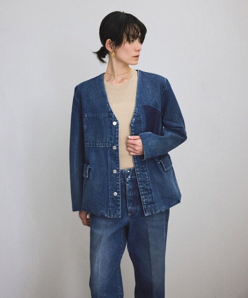 ADAM ET ROPE'（アダムエロペ）の「【TANAKA（タナカ）】NO COLLOR JEAN JACKET/デニムジャケット（デニムジャケット・レディース・ブルー系・S）」の5枚目の写真