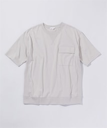 nissen | リブ付ミドルウェイト綿１００％オーバーサイズ５分袖ポケット付Tシャツ(Tシャツ/カットソー)