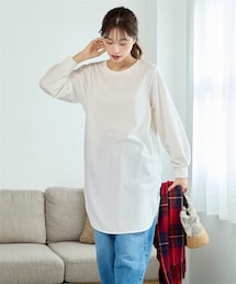 nissen | 大きいサイズ タックスリーブ裏起毛カットソーチュニック(チュニック)