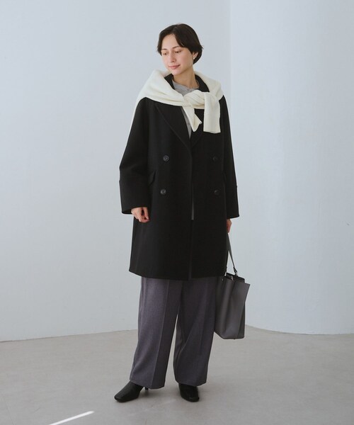 ROPE' PICNIC（ロペピクニック）の「ジャージメルトン無地＆チェックオーバーPコート/一部WEB限定カラー・リンクコーデ（ピーコート・レディース・ブラック/ブラック系/グレー系/ダークブラウン/ベージュ・M/S）」の12枚目の写真