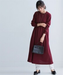 nissen | ワッフル素材ロング丈フレアワンピース（UVカット）(ワンピース)