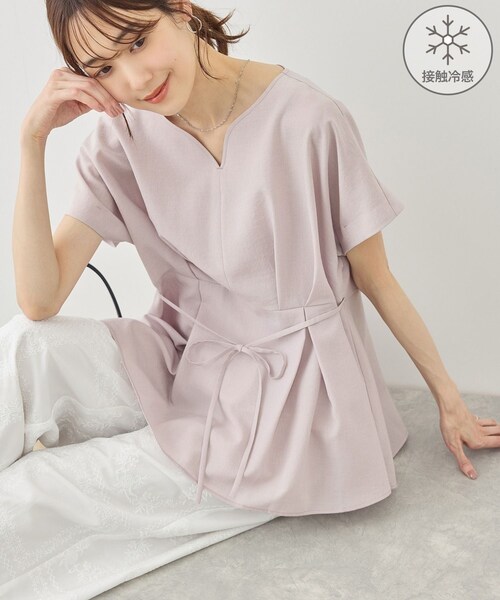 ROPE' PICNIC(ロペピクニック)の「【ベストヒット】ハートネックペプラムブラウス/接触冷感(シャツ/ブラウス・レディース・ベージュ/ネイビー/サックス/ラベンダー/ダークブラウン・F)」の5枚目の写真