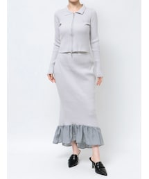 CALNAMUR | W ZIP BLOCKING FRIL KNIT SET UP/ダブルジップブロッキングフリルニットセットアップ(ワンピース)