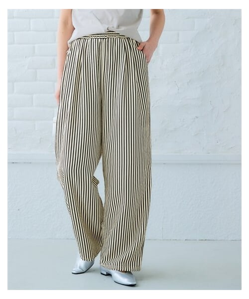 nissen（ニッセン）の「さらっとラクな先染めサッカーワイドパンツ＜大きいサイズ有＞（パンツ・レディース・モカ×ベージュ/黒×アイボリー/チャコール×黒・S/M/L/LL/3L）」の8枚目の写真