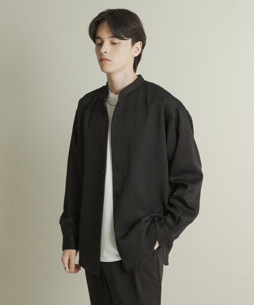 SENSE OF PLACE by URBAN RESEARCH（センスオブプレイスバイアーバンリサーチ）の「ウールライクバンドカラールーズシャツ（シャツ/ブラウス・メンズ・BLACK/CHARCOAL/GREIGE/D.NAVY/BEG CHECK・M/L）」の14枚目の写真