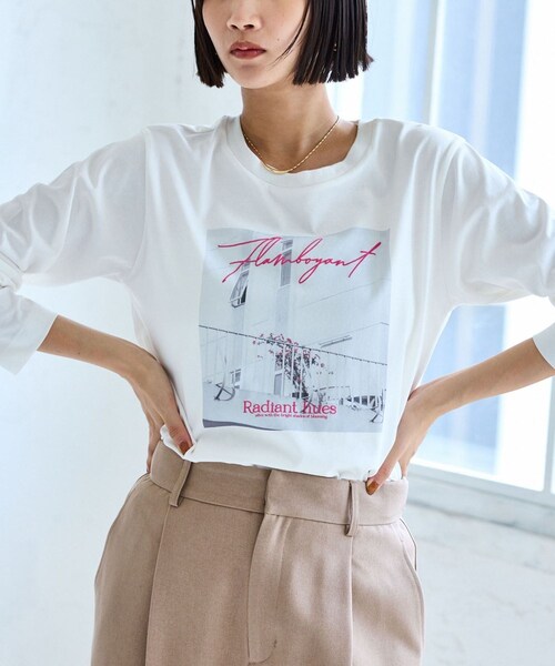 VIS（ビス）の「フォト＆ロゴアソートロングスリーブTシャツ（Tシャツ/カットソー・レディース・チャコール/ホワイト/ホワイト系/キナリ・F）」の8枚目の写真