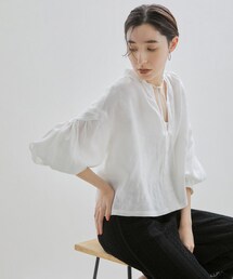 SALON adam et rope' | 【洗える】ノルマンディリネンクロップドギャザーブラウス/麻(シャツ/ブラウス)