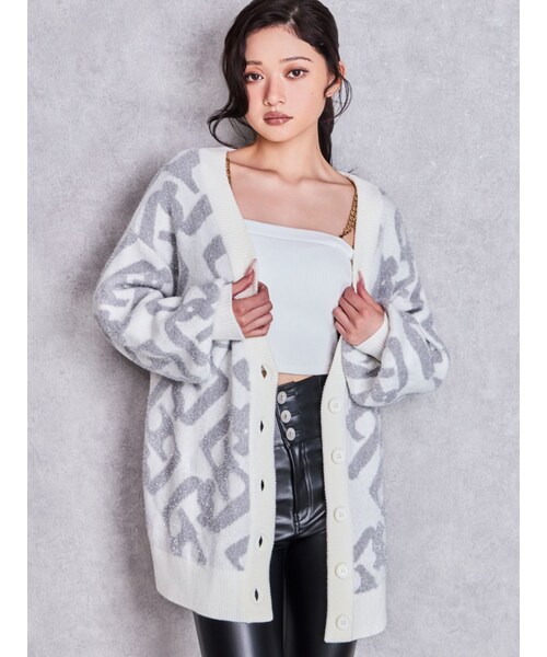 GYDA（ジェイダ）の「GG chainラメニットカーディガン（カーディガン/ボレロ・レディース・ピンク/オフホワイト/チャコールグレー/ブラック・F）」の9枚目の写真