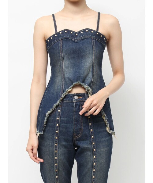 EVRIS（エヴリス）の「スタッズモチーフデニムキャミ【セットアップ着用可能】（キャミソール・レディース・アイスブルー/インディゴ・F）」の12枚目の写真