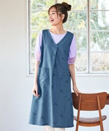nissen | 大きいサイズ　刺しゅうデニムエプロンワンピース(エプロン)