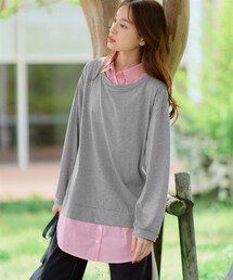 nissen | 大きいサイズ　綿混衿付重ね着風カットソーチュニック(チュニック)