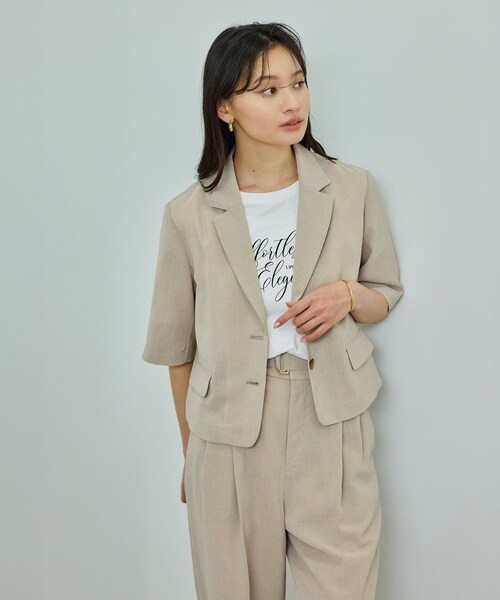 ROPE'（ロペ）の「【洗える】リネンライクコンパクトジャケット/セットアップ対応【WEB・一部店舗限定】（テーラードジャケット・レディース・グレー/ベージュ系・36/38）」の8枚目の写真
