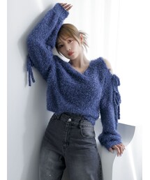 dazzlin | 【流那(ばんばんざい）コラボ】オープンスリーブシャギーニットトップス(ニット/セーター)