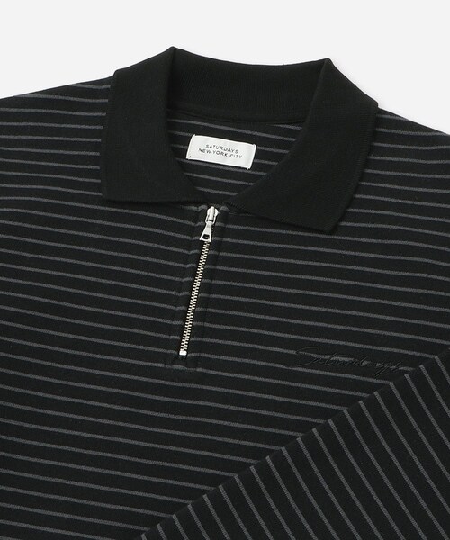Saturdays NYC(サタデーズ ニューヨークシティ )の「Ryo Stripe Half Zip Polo Sweatshirt(スウェット・レディース・ブラック/ワイン・L/M/S/XL)」の11枚目の写真