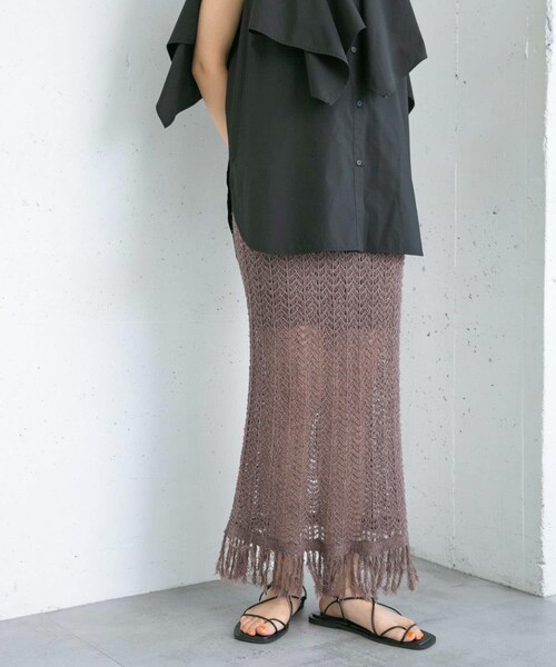 KBF（ケイビーエフ）の「フリンジ透かし編みニットスカート（スカート・レディース・BROWN/BEIGE/BLACK・one）」の21枚目の写真