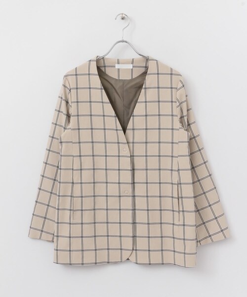 SENSE OF PLACE by URBAN RESEARCH（センスオブプレイスバイアーバンリサーチ）の「チェックノーカラージャケット（ノーカラージャケット・レディース・MOCHA/GREIGE・FREE）」の16枚目の写真