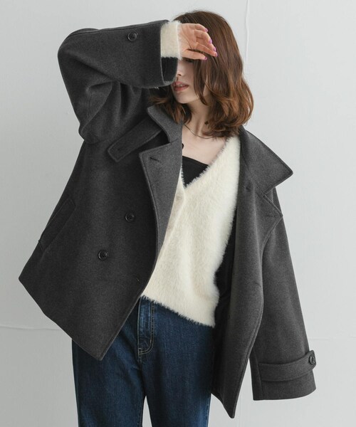 URBAN RESEARCH Sonny Label（アーバンリサーチサニーレーベル）の「メルトンジャージースタンドカラーコート（テーラードジャケット・レディース・L.グレー/チャコールグレー/モカ・Free）」の5枚目の写真