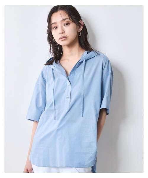 nissen（ニッセン）の「綿100％ローンフーディシャツ＜大きいサイズ有＞シックスタイル（シャツ/ブラウス・レディース・サックス/黒・6L/8L/10L）」の4枚目の写真