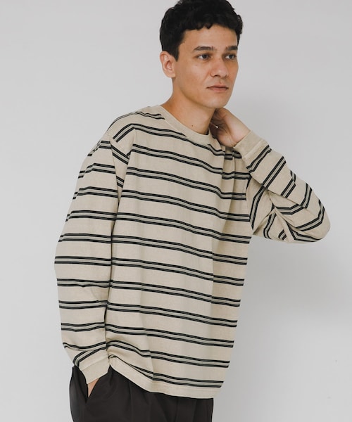 URBAN RESEARCH Sonny Label（アーバンリサーチサニーレーベル）の「ピグメントボーダーロングスリーブTシャツ（Tシャツ/カットソー・メンズ・ベージュ/ブラック・M/L）」の3枚目の写真