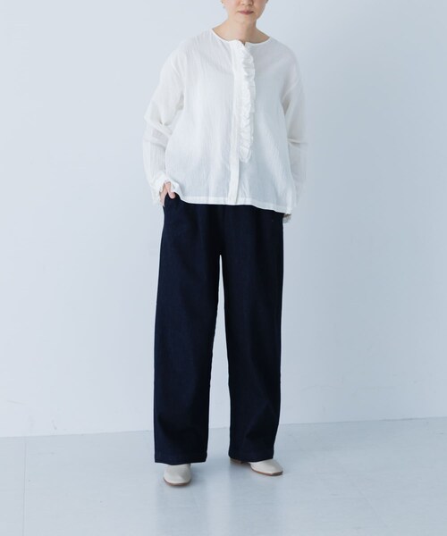 かぐれ（カグレ）の「コットンリネンフリルブラウス（シャツ/ブラウス・レディース・CHECK/NAVY/OFF・Free）」の10枚目の写真