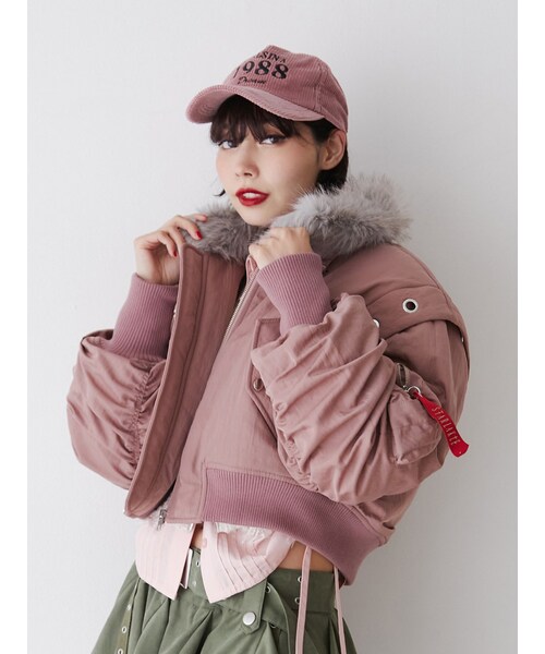 jouetie（ジュエティ）の「ギャザーリボンMA-1ベスト（ベスト・レディース・ブラック/ピンク/ボルドー/カーキ/アイボリー・M）」の10枚目の写真