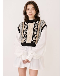 EVRIS | ジャガードシャツレイヤードニットトップス(シャツ/ブラウス)
