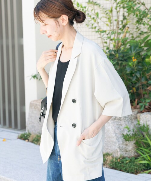 ITEMS URBANRESEARCH（アイテムズ アーバンリサーチ）の「リネンライクハーフスリーブジャケット（テーラードジャケット・レディース・BRN/BEG/CHA・FREE）」の4枚目の写真