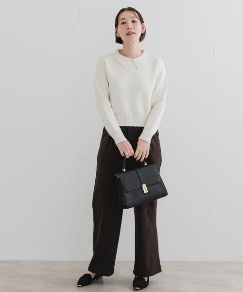 URBAN RESEARCH ROSSO（アーバンリサーチロッソ）の「F by ROSSO　コットンカシミヤ衿パールニット（ニット/セーター・レディース・OFF WHITE/GRAY/NAVY・Free）」の9枚目の写真