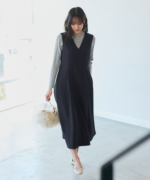 ROPE' PICNIC（ロペピクニック）の「【花粉ガード】クリアツイルジャンパースカート/セレモニー・通勤対応・セットアップ対応（ジャンパースカート・レディース・ライトグレー/キャメル系/ネイビー・36/38）」の21枚目の写真