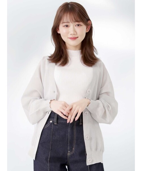 MERCURYDUO（マーキュリーデュオ）の「シアーミディカーディガン（カーディガン/ボレロ・レディース・オフホワイト/ライトグレー/ラベンダー・F）」の2枚目の写真