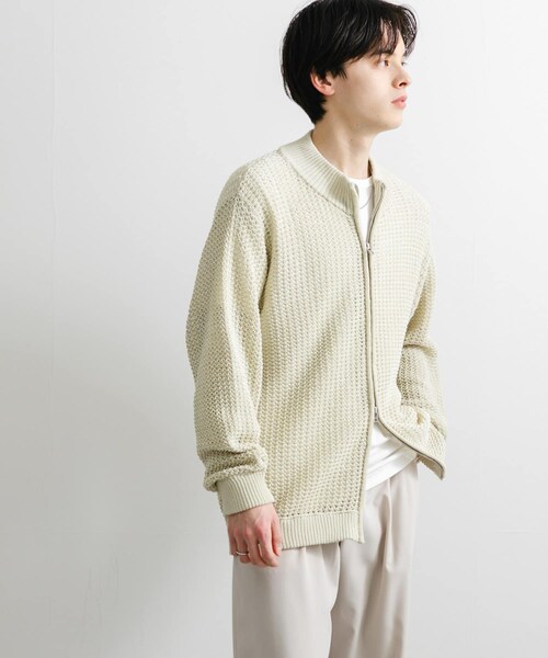 SENSE OF PLACE by URBAN RESEARCH（センスオブプレイスバイアーバンリサーチ）の「『ユニセックス』『洗濯可』シアーメッシュドライバーズカーディガン（カーディガン/ボレロ・メンズ・BLACK/IVORY/MINT・M/L）」の7枚目の写真