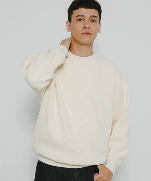 URBAN RESEARCH Sonny Label（アーバンリサーチサニーレーベル）の「裏起毛ワッフルリラックスフィットプルオーバー（Tシャツ/カットソー・メンズ・オフ/チャコール/カーキ・M/L/XL）」の4枚目の写真