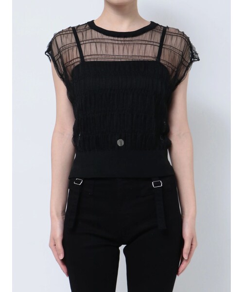 EMODA（エモダ）の「シアーチュールニットタンクトップ（タンクトップ・レディース・グレー/ブラック/ブルー・F）」の5枚目の写真