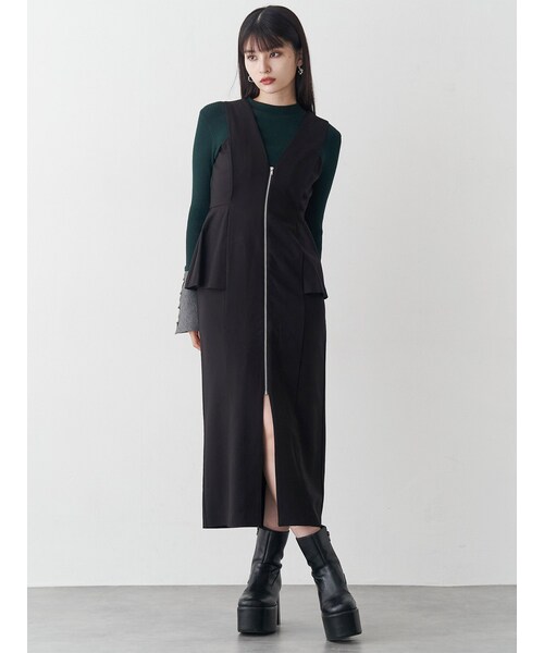 MURUA（ムルーア）の「フロントZIPペプラムジャンパースカート（ジャンパースカート・レディース・グレー/ブラック/ブラウン/ベージュ・1/2）」の16枚目の写真