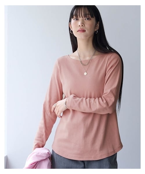 nissen（ニッセン）の「綿１００％フライス素材ボートネック長袖Ｔシャツ（UVカット）＜大きいサイズ有＞（Tシャツ/カットソー・レディース・黒/オフホワイト/グレージュ/杢チャコールグレー/ネイビー/クラウドピンク/トープ・S/M/L/LL/3L/4L/5L/6L/8L/10L）」の14枚目の写真
